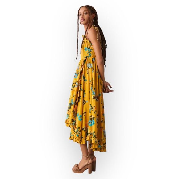 Anthropologie Maeve Midi Maxi High-Low Ruffle Dress, gold yellow Floral sundress - Picture 2 of 15